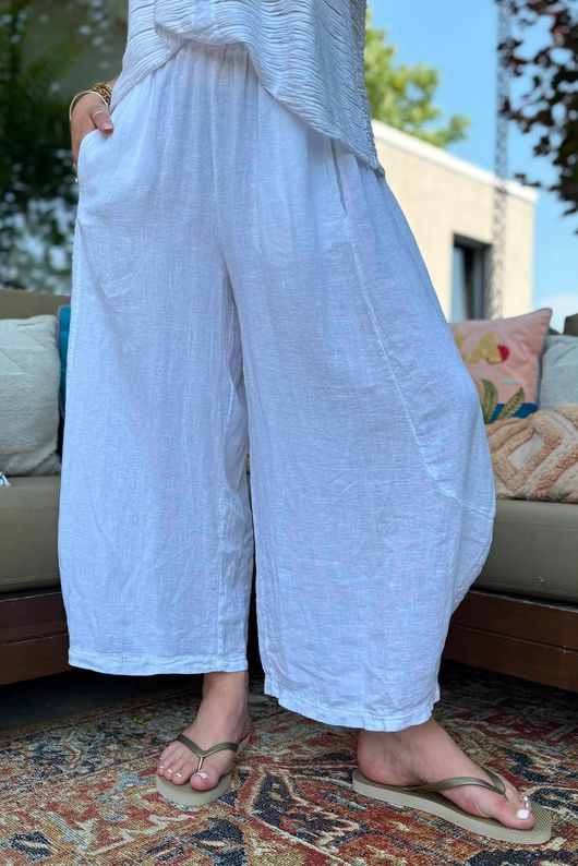 Sandbar Linen Blend Barrel Culotte Pant White